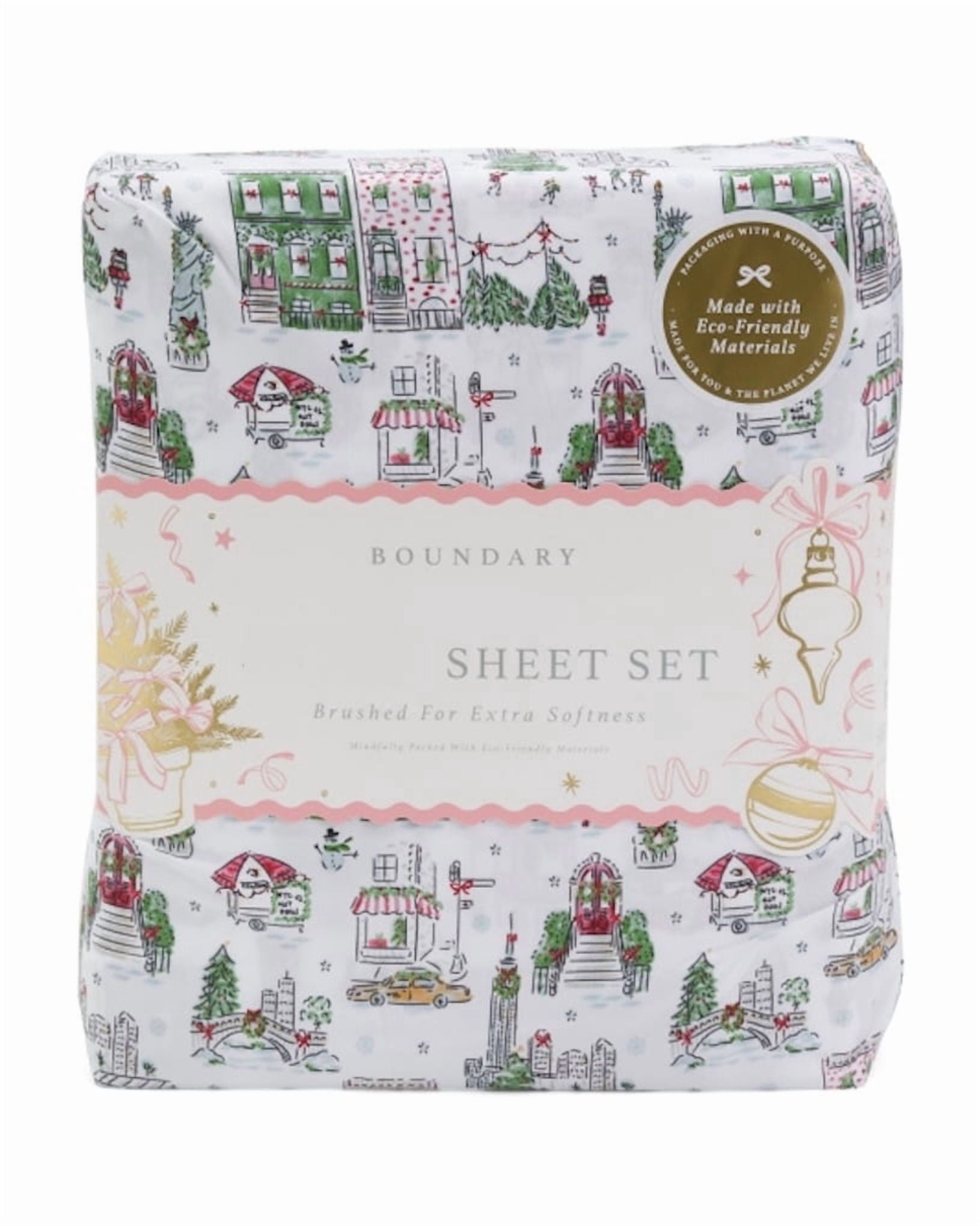Boundary Christmas Winter Sheet Set (NYC Christmas, Twin