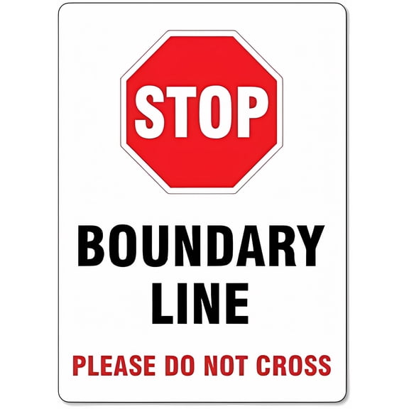 Boundary Line Please Do Not Cross Private Property Metal Tin Sign 12 x 8 Inches - Clear Warning for Home, Business, Private Premises, Property Security