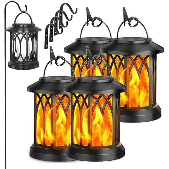 Boundbreed Upgraded Flickering Flame Solar Lantern Outdoor Waterproof Light, Dance Flame Solar Lantern Outdoor Lights, Hanging Solars Flickering Lanterns for Halloween Yard Patio Lawntable