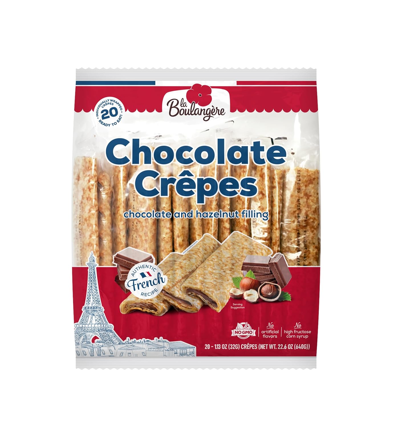 Boungere Chocote Hazelnut Crepes, Individually Wrapped, Non GMO, From