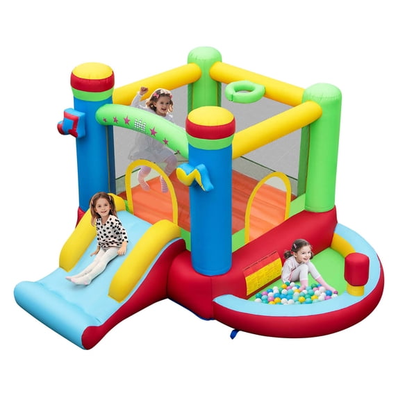 Costway Inflatable Bounce House Kids Music-Themed Castle with Jumping Area without Blower