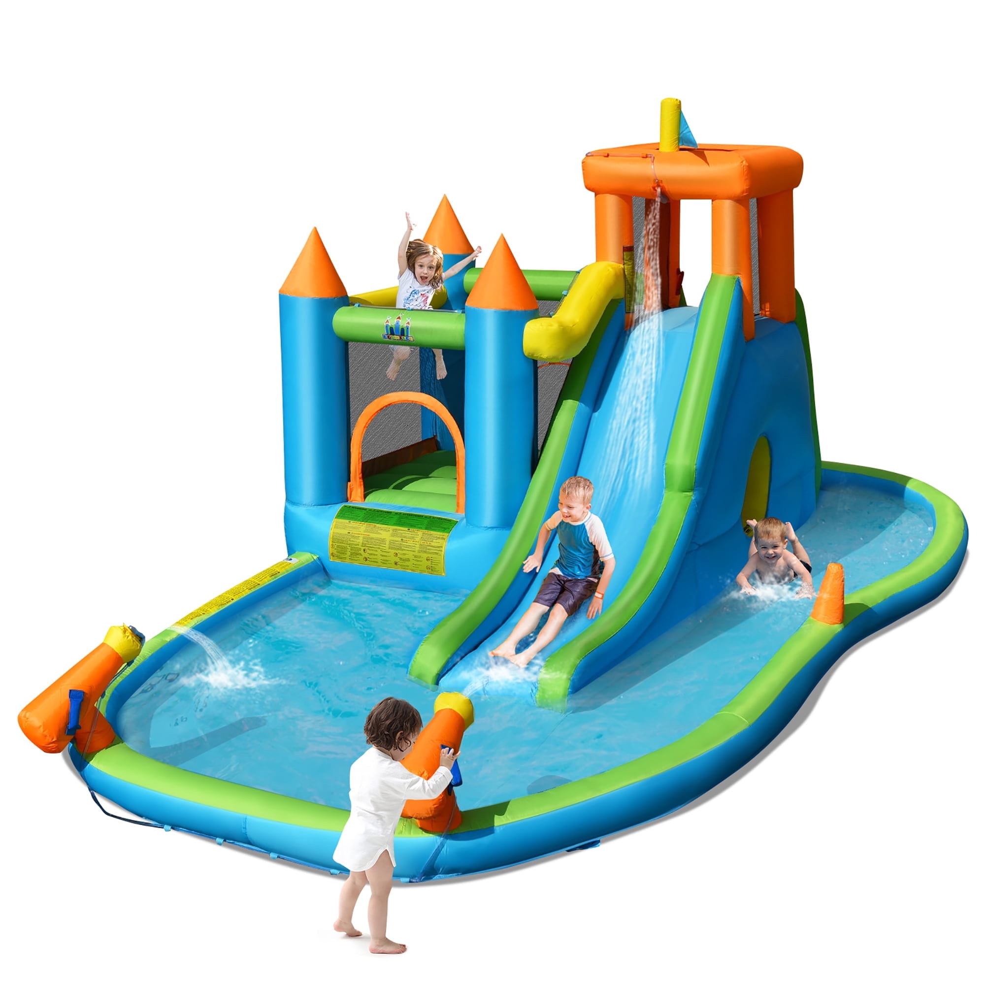 Costway Bountech Inflatable Water Slide Kids Bounce House Splash Pool without Blower for Toddler, Bouncy Water Park