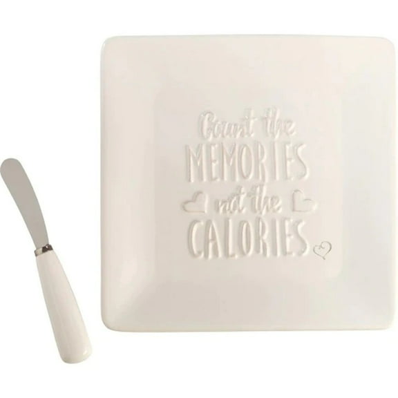 Precious Moments Bountiful Blessings Ceramic/Stainless Steel Count The Memories Not The Calories 8 Inch Square Cheese Plate 2-Piece Set With Cheese Knife/Spreader 182425