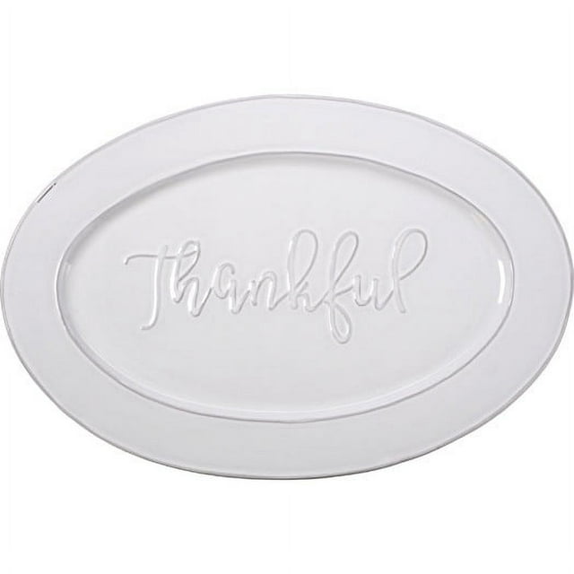 Bountiful Blessings by Precious Moments Thankful Ceramic Serving Platter White 18-inches by 12-inches