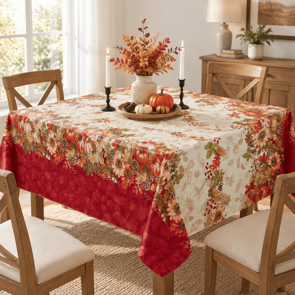 Bountiful Fall Harvest 52 X 52 Inch Square Vinyl Tablecloth