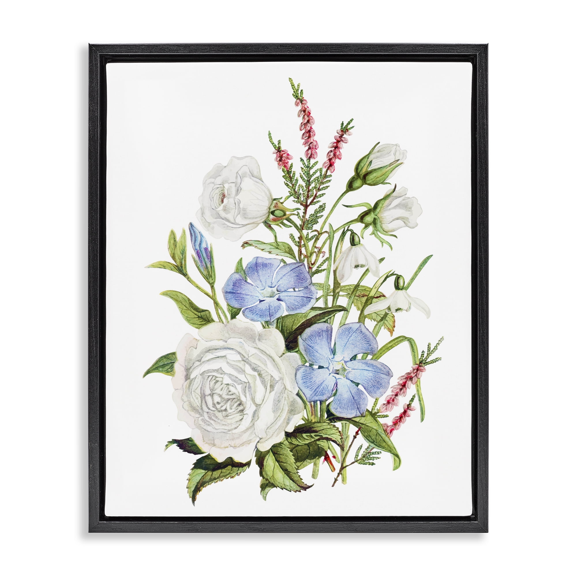 Bountiful Floral Bouquet Black Framed Floater Canvas Wall Art, design by Lettered and Lined