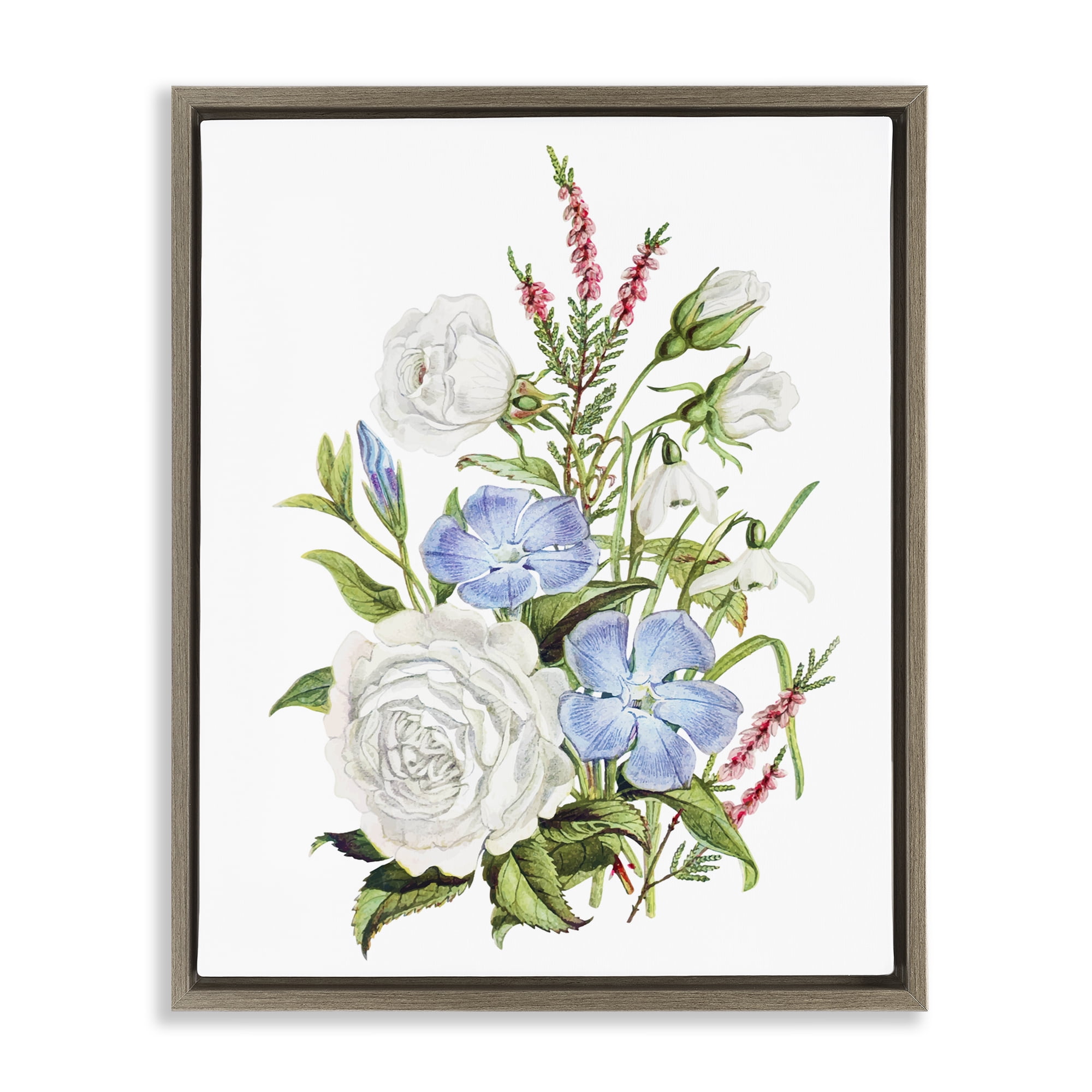 Bountiful Floral Bouquet Brown Framed Floater Canvas Wall Art, design by Lettered and Lined