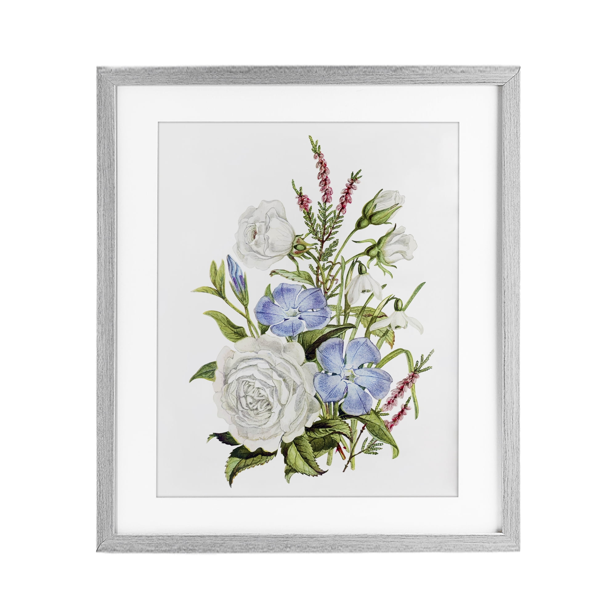 Bountiful Floral Bouquet Gray Framed Print Under Glass, design by Lettered and Lined