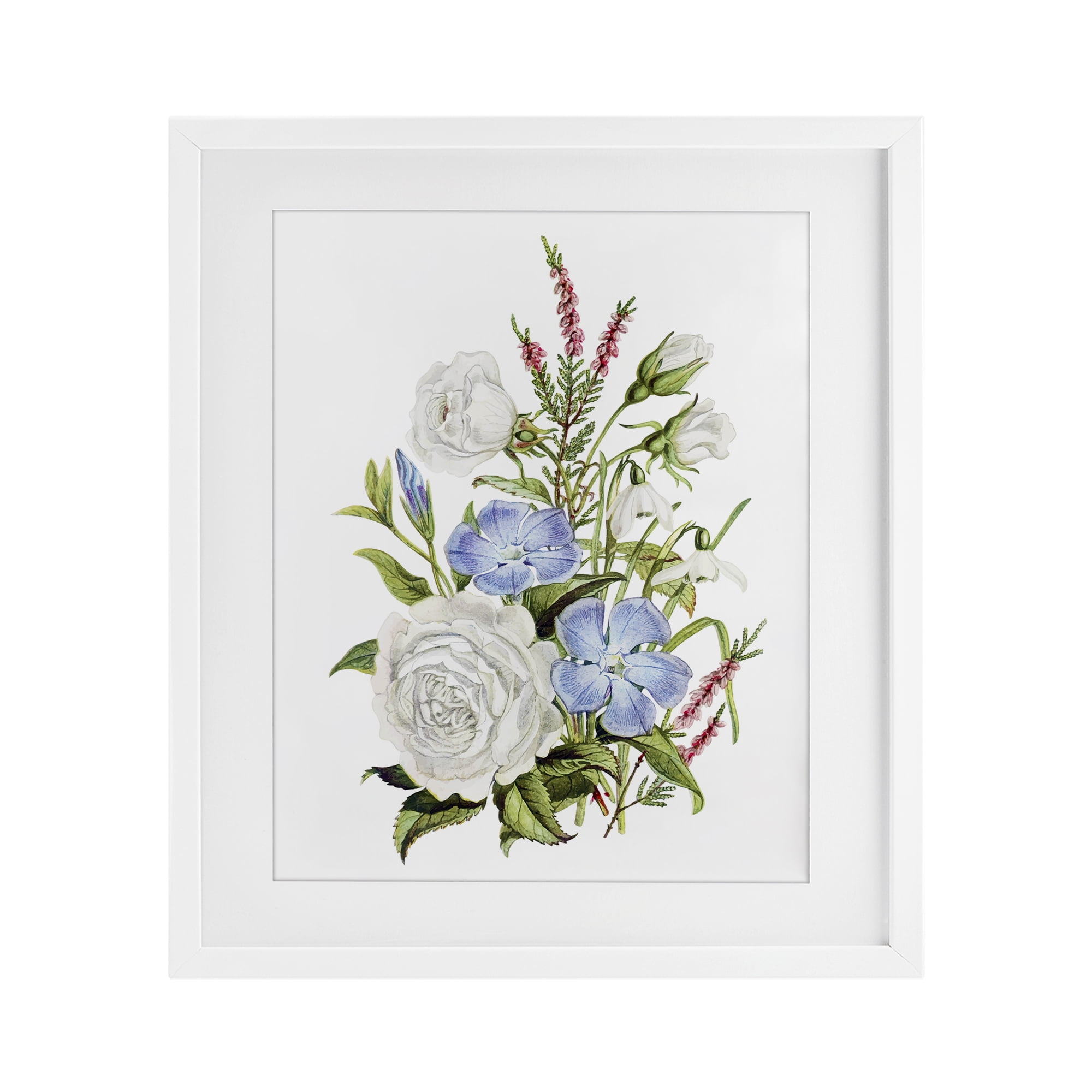 Bountiful Floral Bouquet White Framed Print Under Glass, design by Lettered and Lined