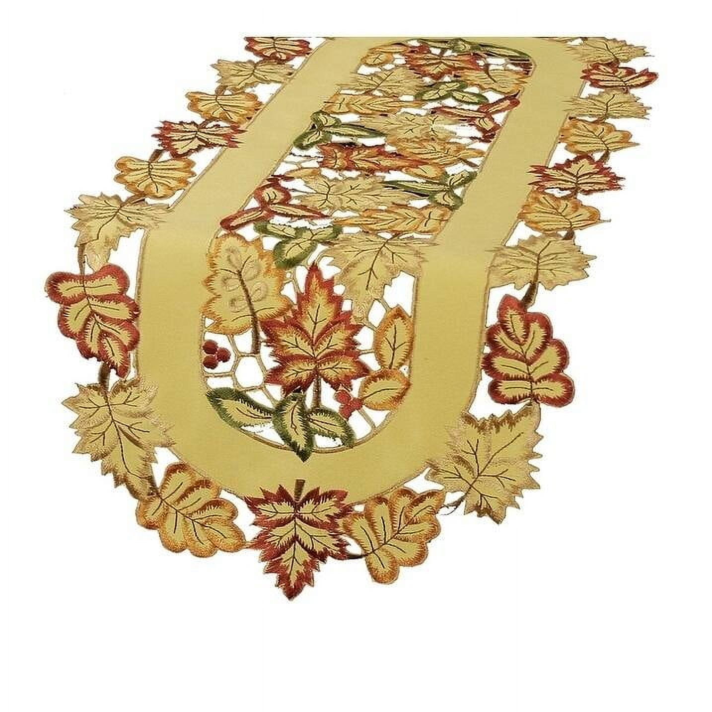Embroidered Fall Leaf Cutwork Table Runner, 16 by 34-inch
