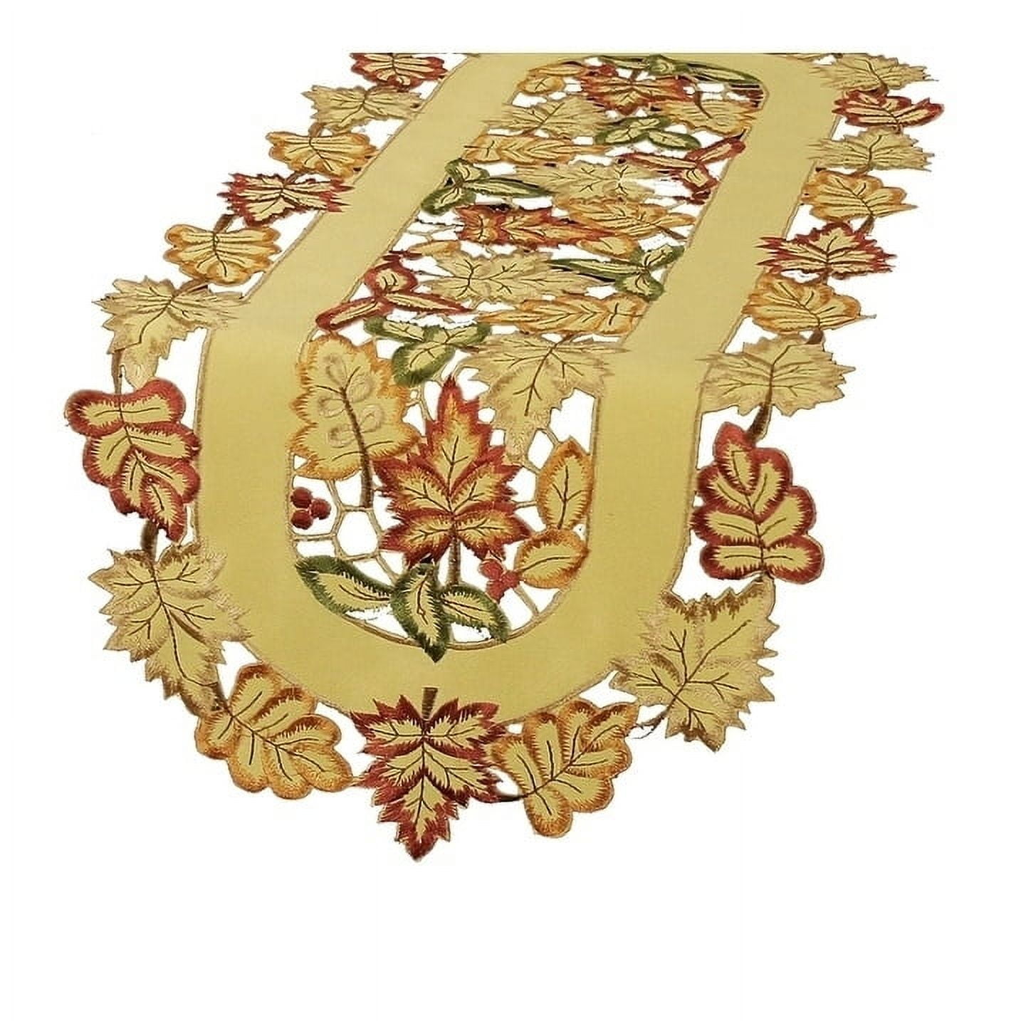 Embroidered Fall Leaf Cutwork Table Runner, 16 by 34-inch