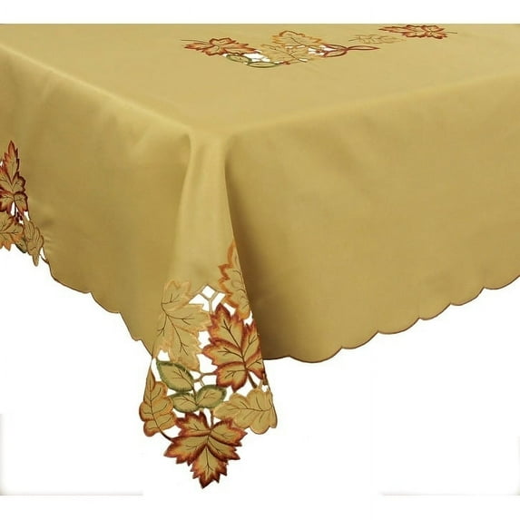 Bountiful Leaf Embroidered Cutwork Fall Tablecloth, 60 by 84-Inch 84 Inches