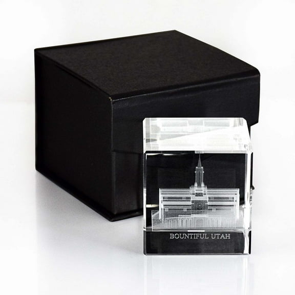 Bountiful Utah Temple Laser Engraved Crystal Cube by Ringmasters