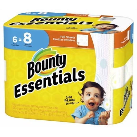 Bounty 74587 Essentials Paper Towels, White With Print, 48-Sheet, 6 Big Rolls - Quantity 1