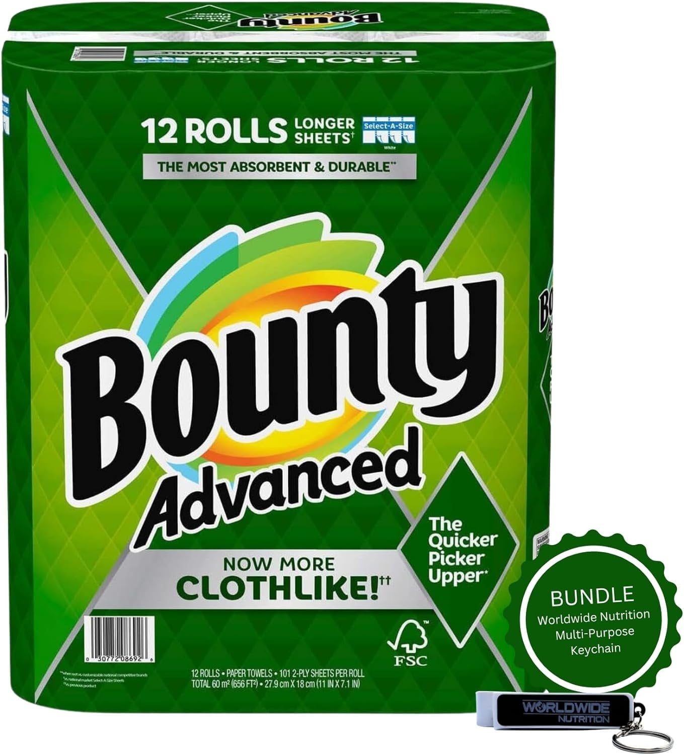 Bounty Advanced 2Ply Paper Towel 12 Rolls Absorbent, Durable, Longer Sheets SelectASize