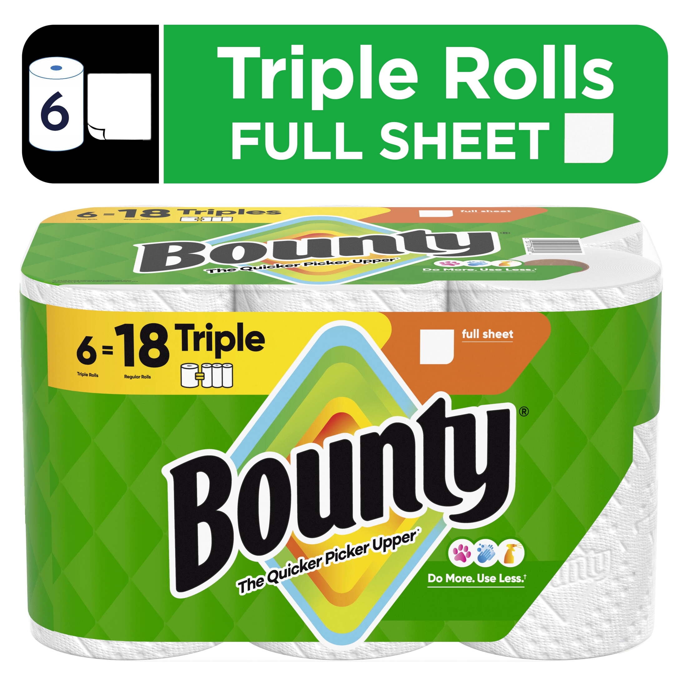 Bounty Paper Towels Full Sheet White, 6 Triple Rolls, 75 Sheets per Roll
