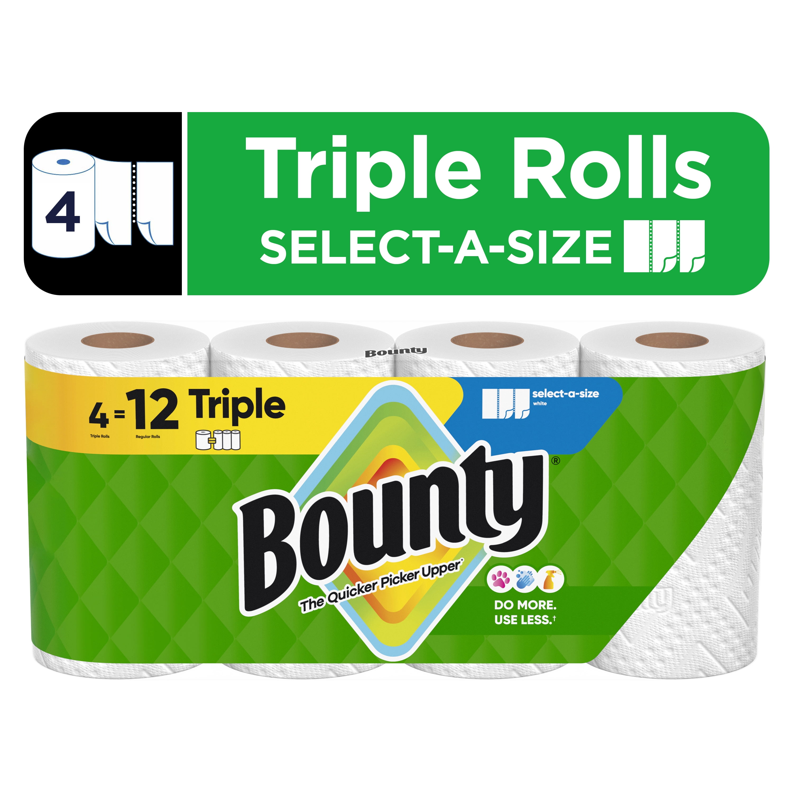 Bounty Paper Towels Select-A-Size White, 4 Triple Rolls, 123 Sheets Per Roll