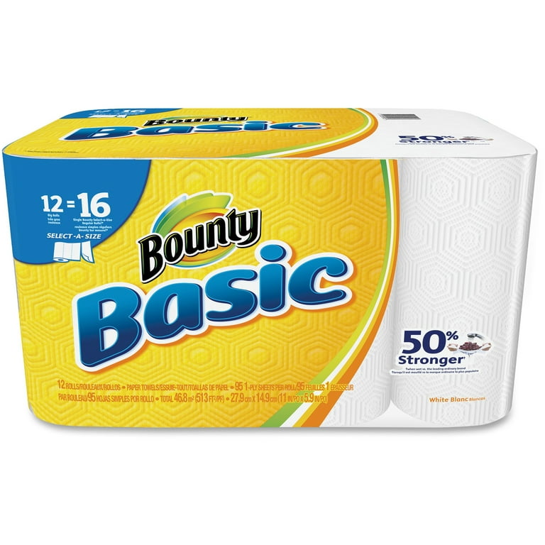 Bounty Basic Paper Towels, Select-A-Size, 12 Big Rolls 