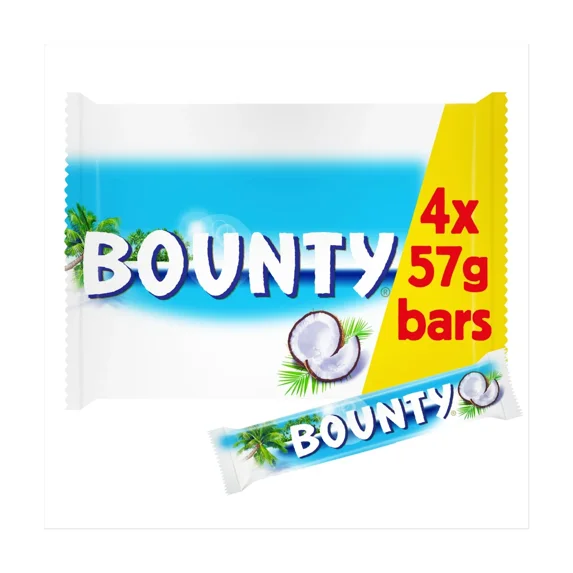 Bounty Coconut & Milk Chocolate Duo Bars Multipack 4 x 57g, Imported from Britain
