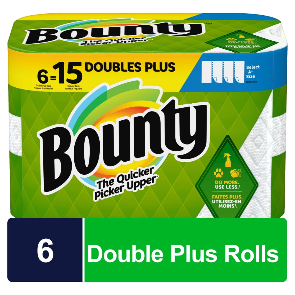 Bounty Double Plus Select-A-Size White Paper Towel Rolls, 6 rolls
