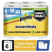 Bounty Essentials Select-A-Size Paper Towels, 6 Triple Rolls, White, 162 Sheets Per Roll