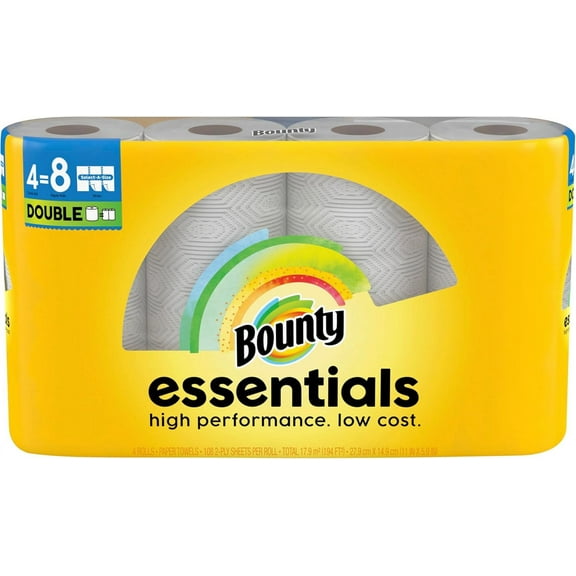 Bounty Essentials Select-A-Size Paper Towels, 4 Double Rolls, White, 108 Sheets Per Roll