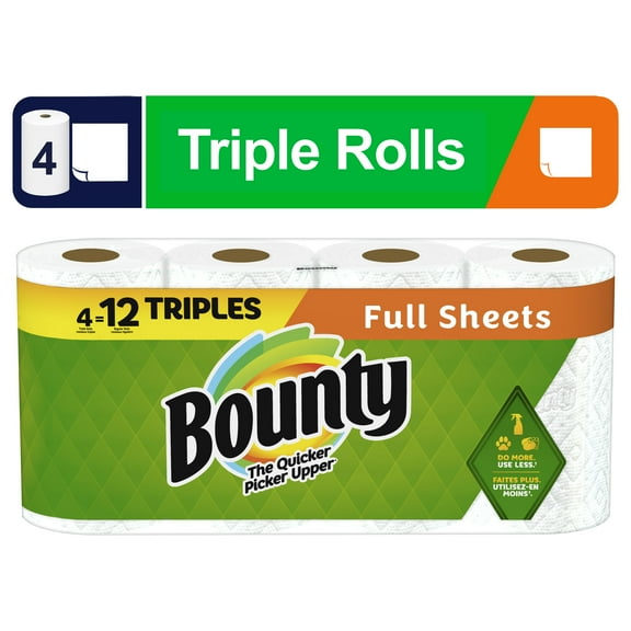 Bounty Full Sheet Paper Towels, 4 Triple Rolls, White