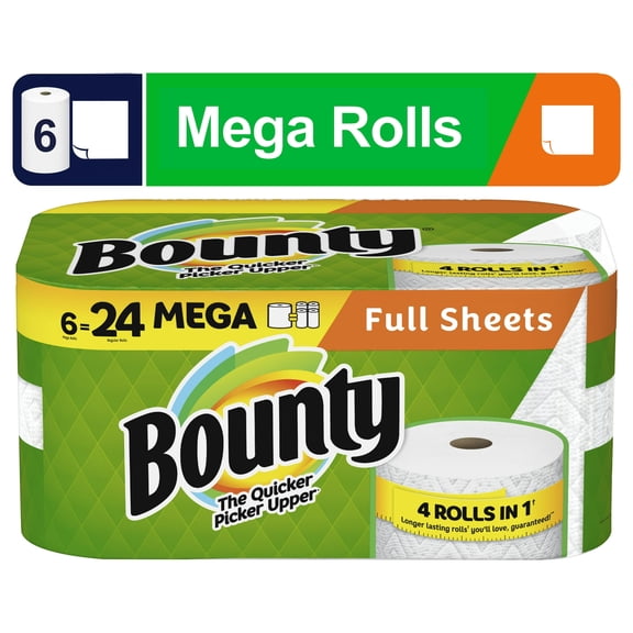 Bounty Full Sheet Paper Towels, 6 Mega Rolls, White (Packs of 2)