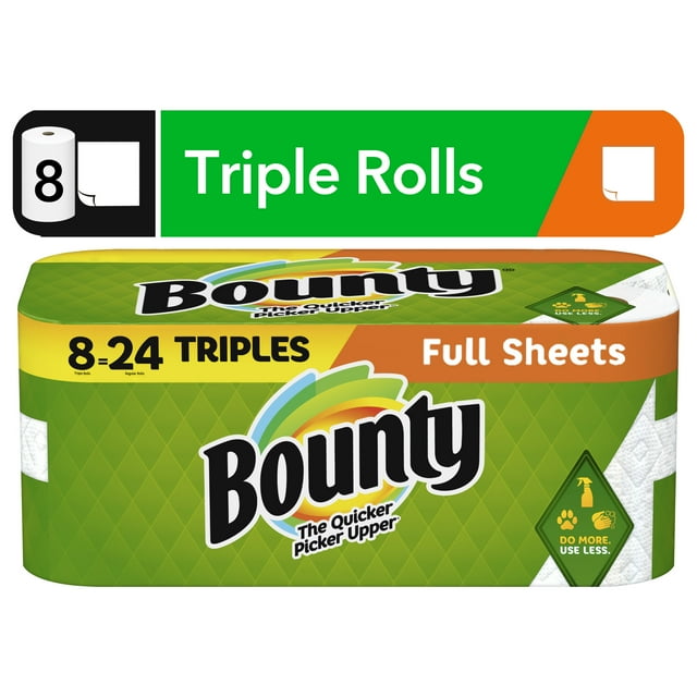 Bounty Full Sheet White Paper Towels, 8 Triple Rolls