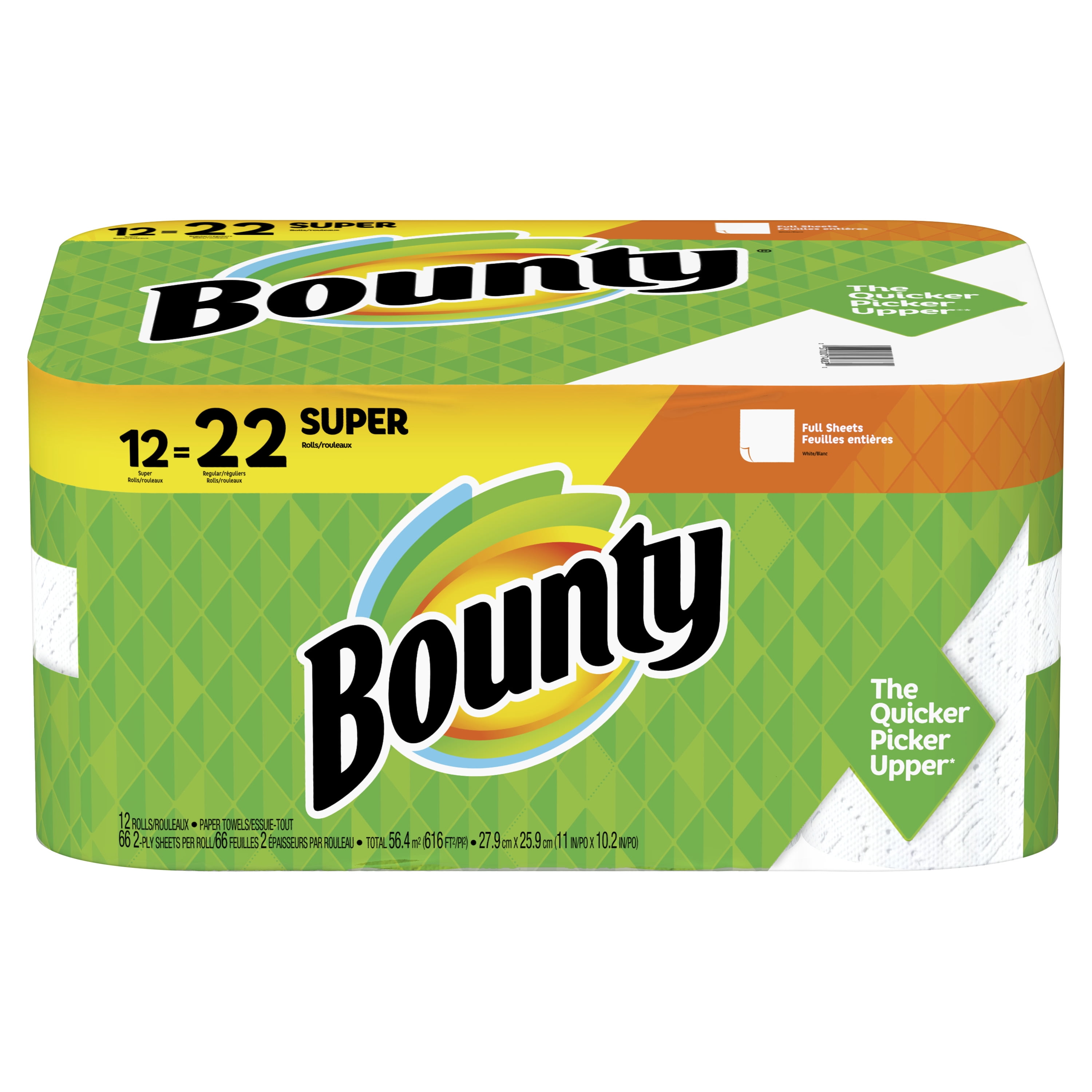 Bounty Full Sheet Paper Towels, White, 12 Super Rolls