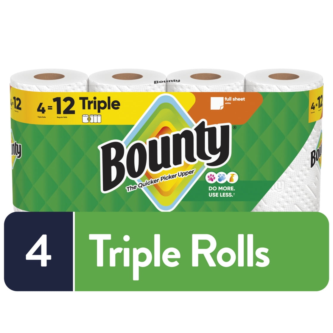 Bounty Paper Towels Full Sheet White, 4 Triple Rolls, 75 Sheets Per