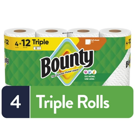 Bounty Paper Towels Full Sheet White, 4 Triple Rolls, 75 Sheets Per Roll