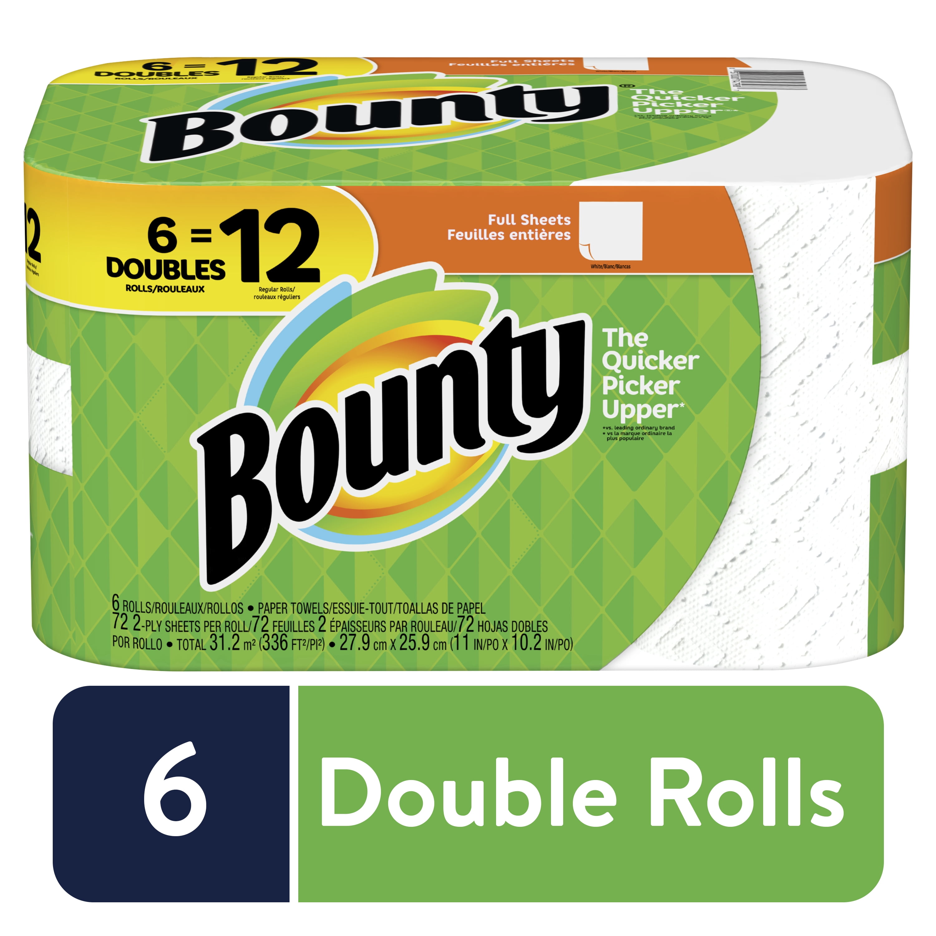 Bounty full sheet paper towels white 6 double rolls walmart
