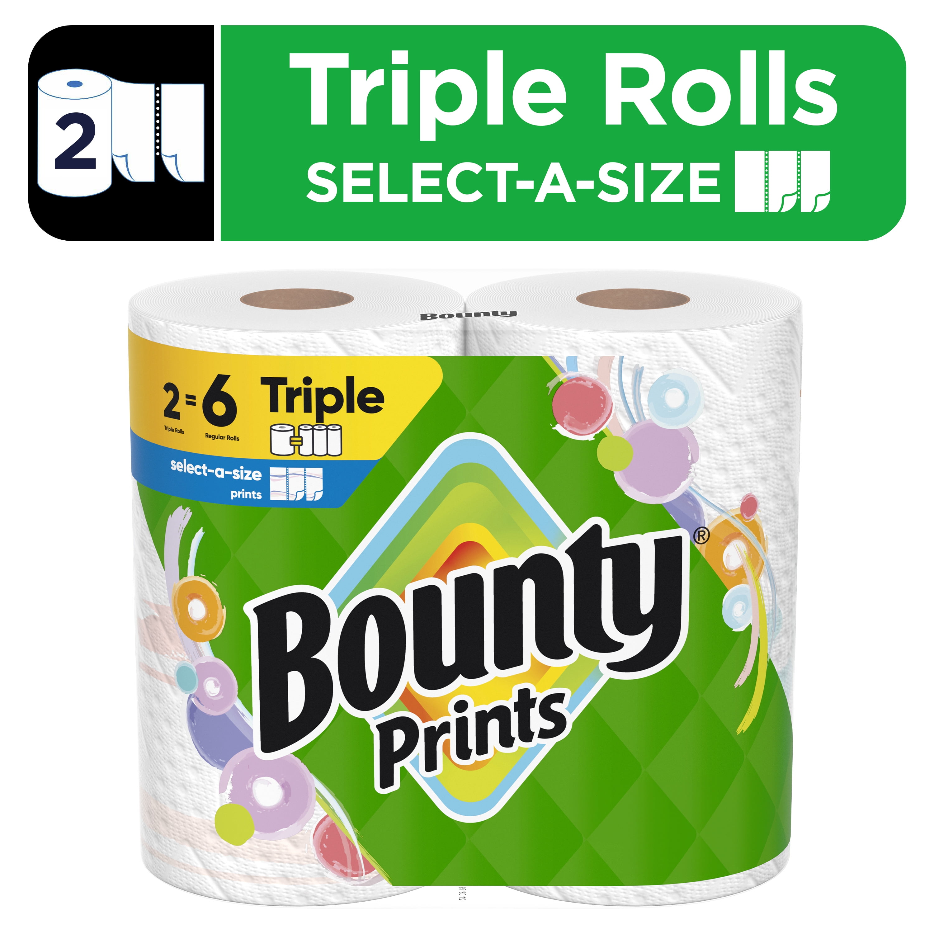 Bounty Paper Towels Select-A-Size Print, 2 Triple Rolls, 123 Sheets Per Roll