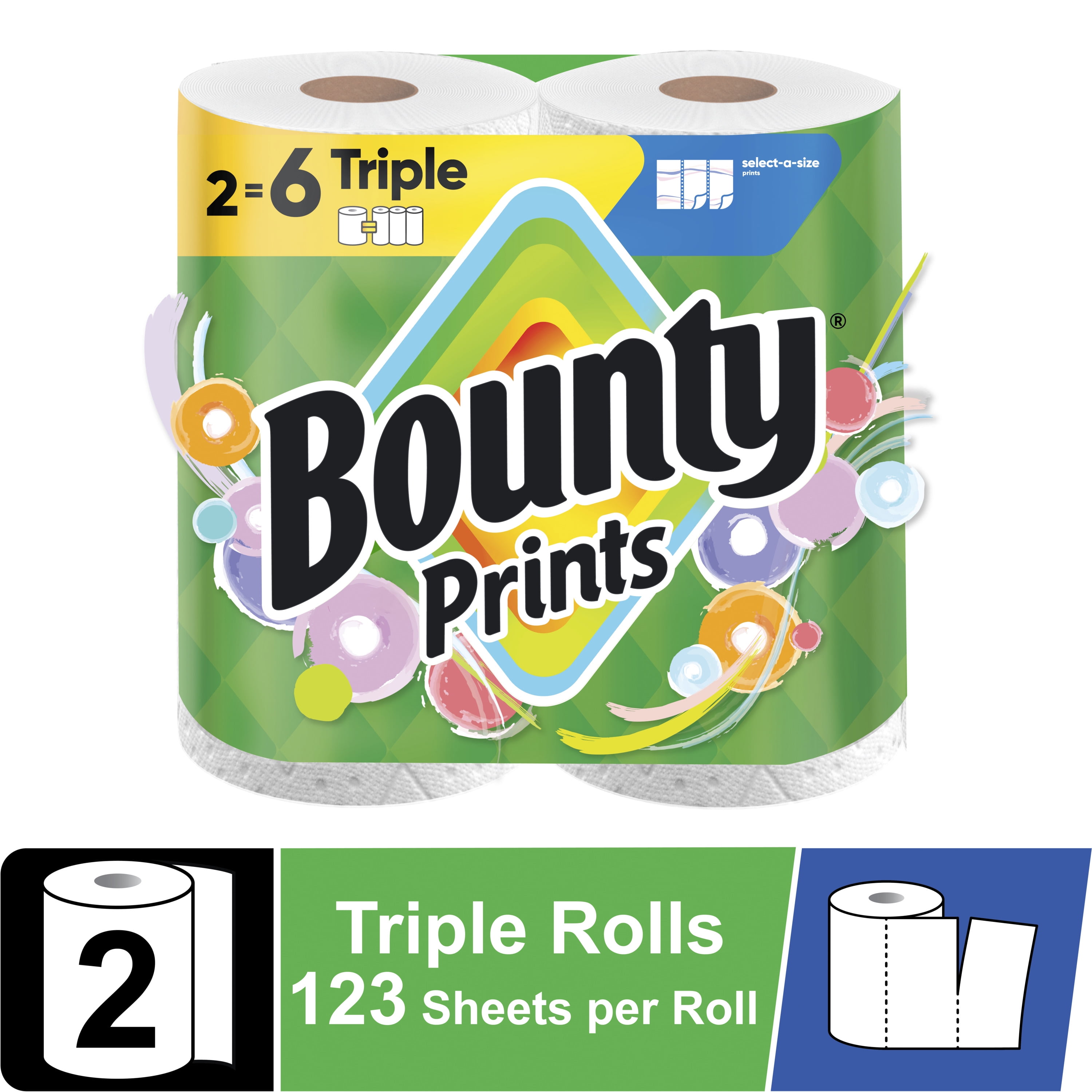 Bounty Paper Towels Select-A-Size Print, 2 Triple Rolls, 123 Sheets per Roll