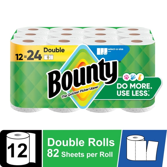 Bounty Paper Towels Select-A-Size White, 12 Double Rolls, 82 Sheets per Roll