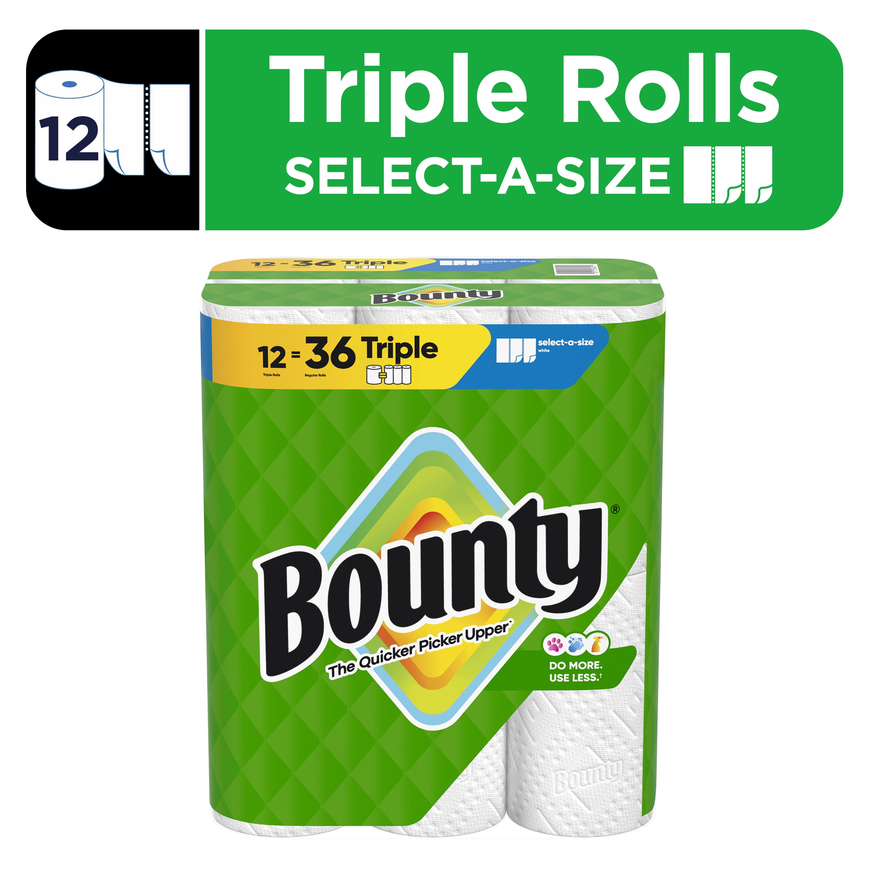Bounty Paper Towels Select-A-Size White, 12 Triple Rolls, 123 Sheets Per Roll