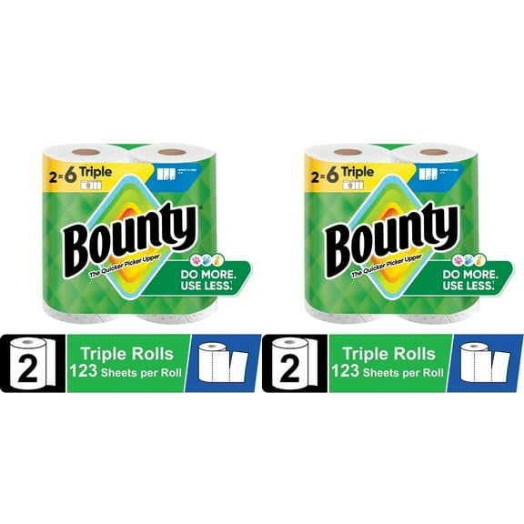 Bounty Paper Towels Select-A-Size White, 2 Triple Rolls, 123 Sheets Per Roll, Pack 2