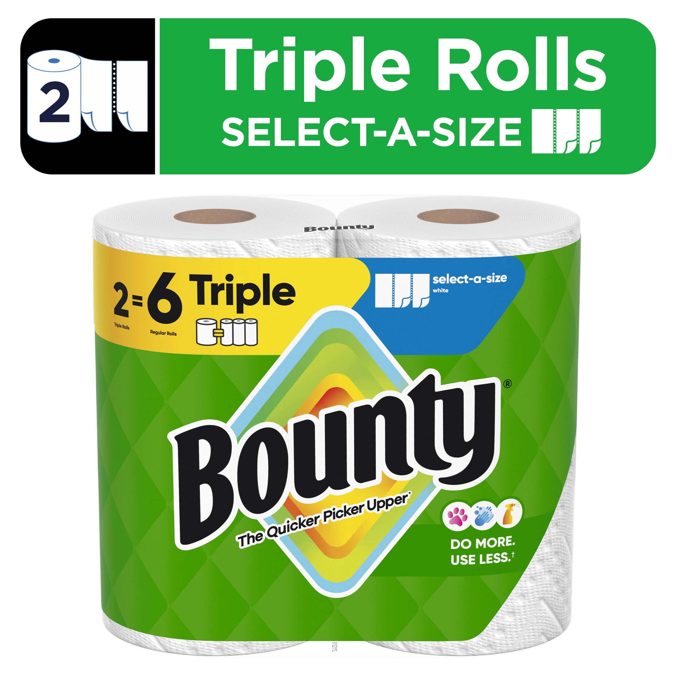 Bounty Paper Towels Select-A-Size White, 2 Triple Rolls, 123 Sheets Per Roll