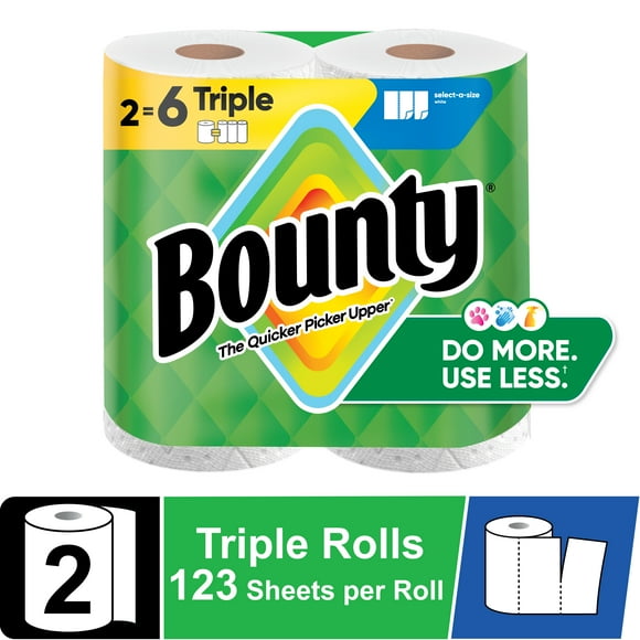 Bounty Paper Towels Select-A-Size White, 2 Triple Rolls, 123 Sheets per Roll