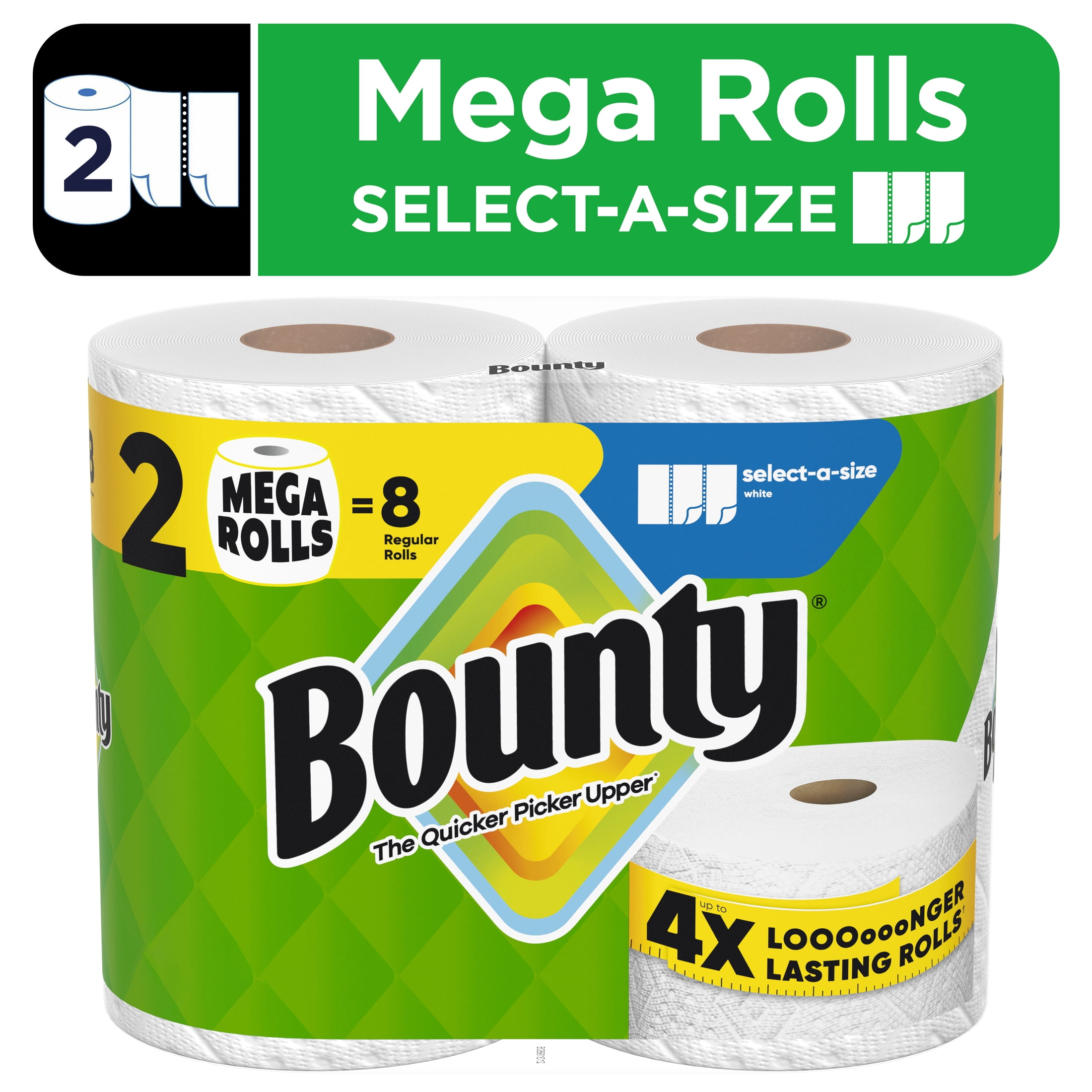 Bounty Paper Towels Select-A-Size White, 2 Mega Rolls, 164 Sheets Per Roll