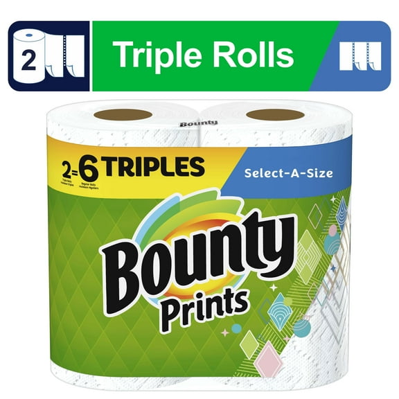 Bounty Paper Towels Select-a-Size, 2 Triple Rolls, Print