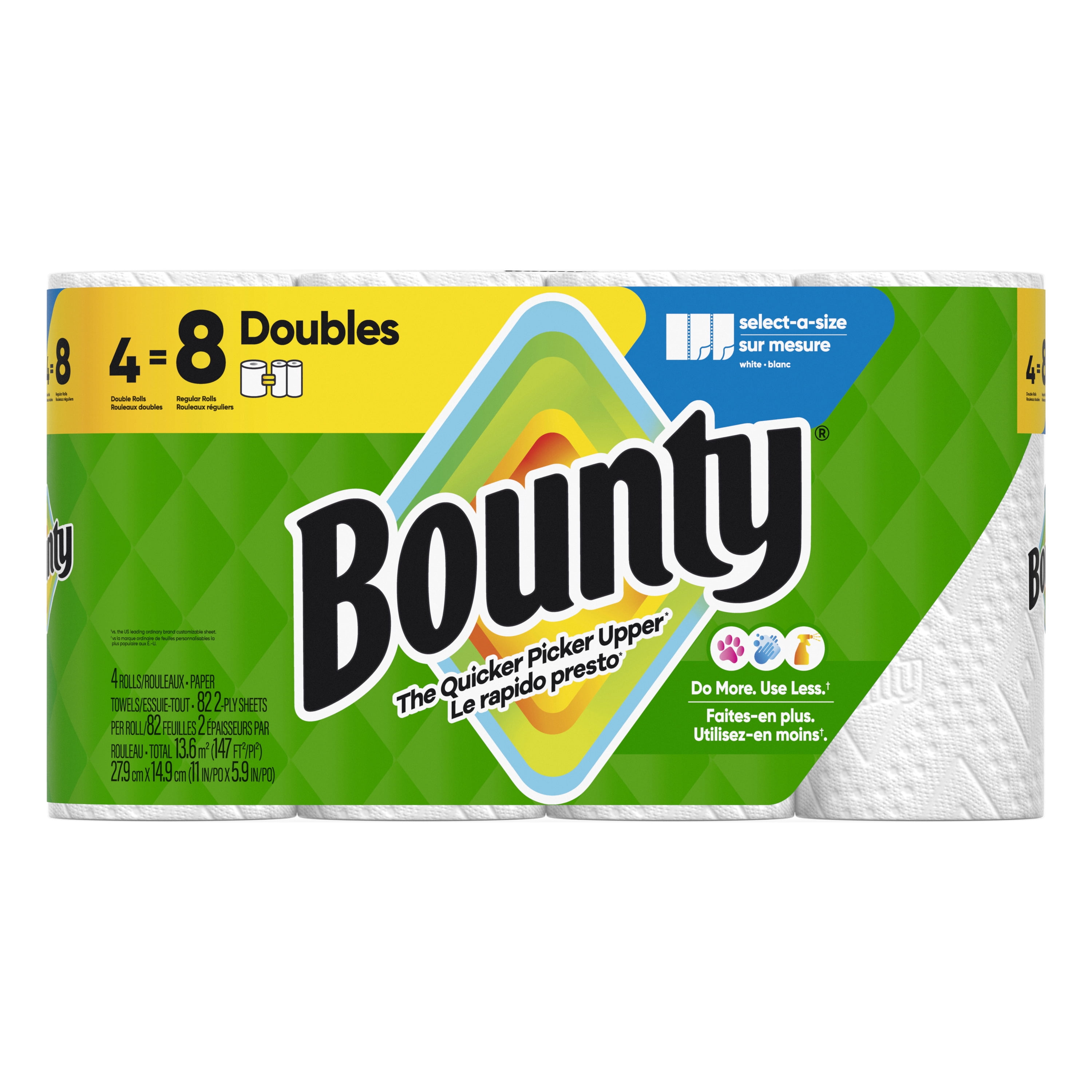 Bounty White Paper Towels Select-A-Size, 4 Double Rolls, 82 Sheets Per Roll
