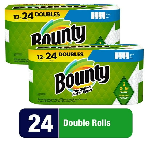 Bounty Paper Towels White 12 Double Rolls = 24 Regular Rolls 12 Cou, Each