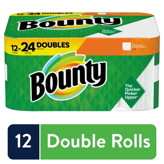 Bounty Paper Towels, White, 12 Double Rolls = 24 Regular Rolls, 12 Ct