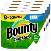Bounty Quick-Size Paper Towels, White, 8 Family Rolls = 20 Regular Rolls