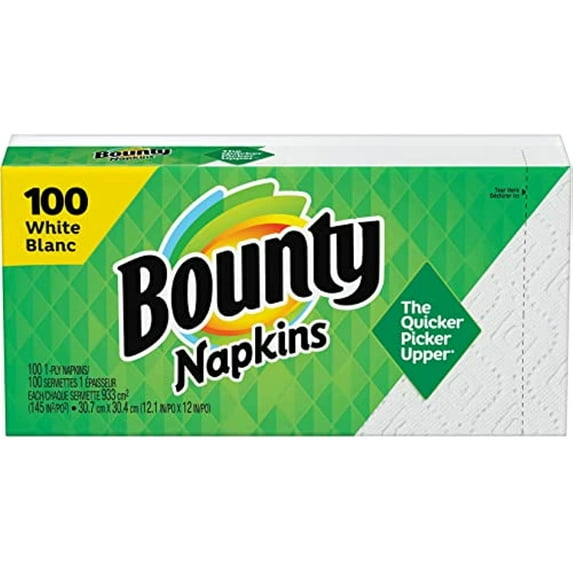 Bounty Quilted Napkins, 1-Ply, 12.1In X 12In, 100/Pk, White