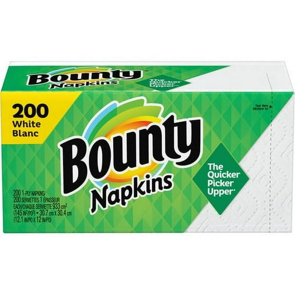 Bounty Quilted Napkins - 1 Ply - 12" x 12" - White - Paper - Quilted, Soft, Absorbent, Strong, Durable - For Food Service, School, Office - 200 / Pack | Bundle of 10 Packs
