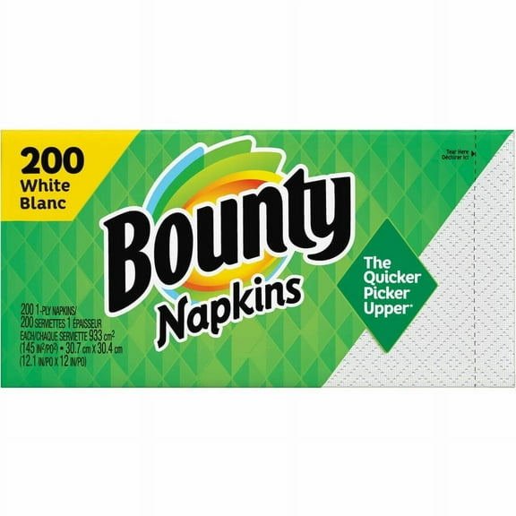 Bounty Quilted Napkins - 1 Ply - 12" x 12" - White - Paper - Quilted, Soft, Absorbent, Strong, Durable - For Food Service, School, Office - 200 / Pack | Bundle of 5 Packs