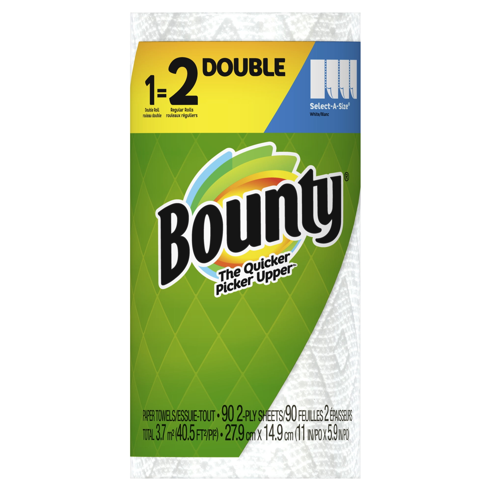 Bounty Select-A-Size 2 Ply Paper Towels, Double Roll, White, 90 Sheets Per Roll, 1 Count, 24 per case